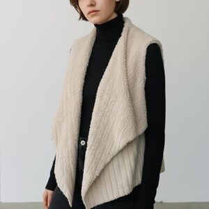 Cream Fur Collar Sweater Vest Cardigan